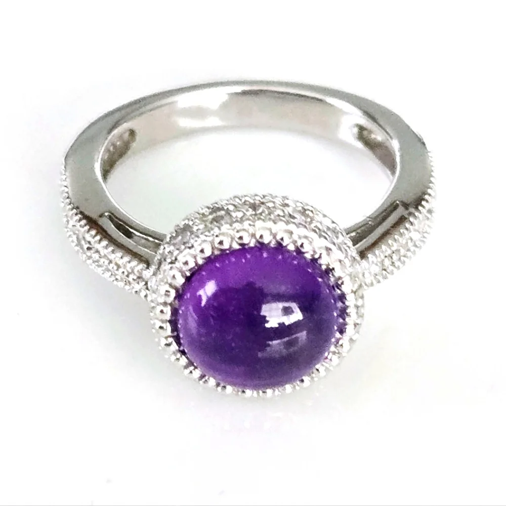 925 Sterling Silver Purple Gemstone Halo Statement Ring